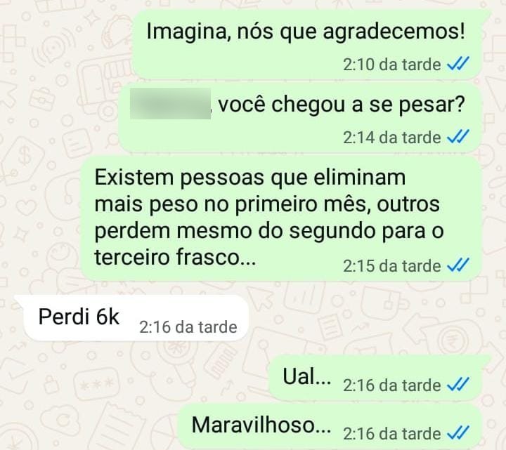 Conversa no WhatsApp: Perdi 6 kg.