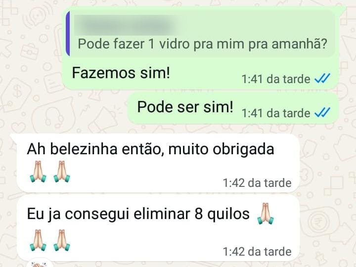 Conversa no WhatsApp: Eu já consegui eliminar 8 quilos! Muito obrigada.